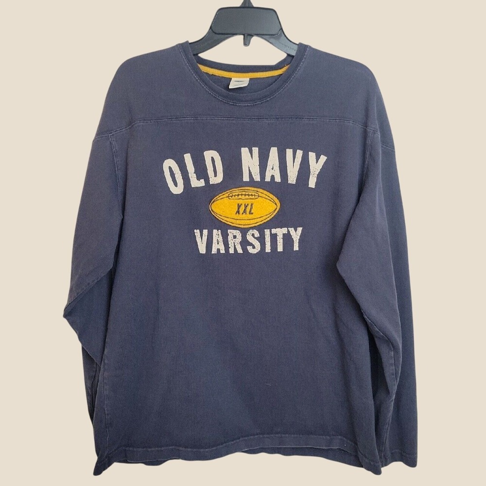 Old Navy Shirt Varsity Football Graphic Long Sleeve Tee Vintage Style Blue Large